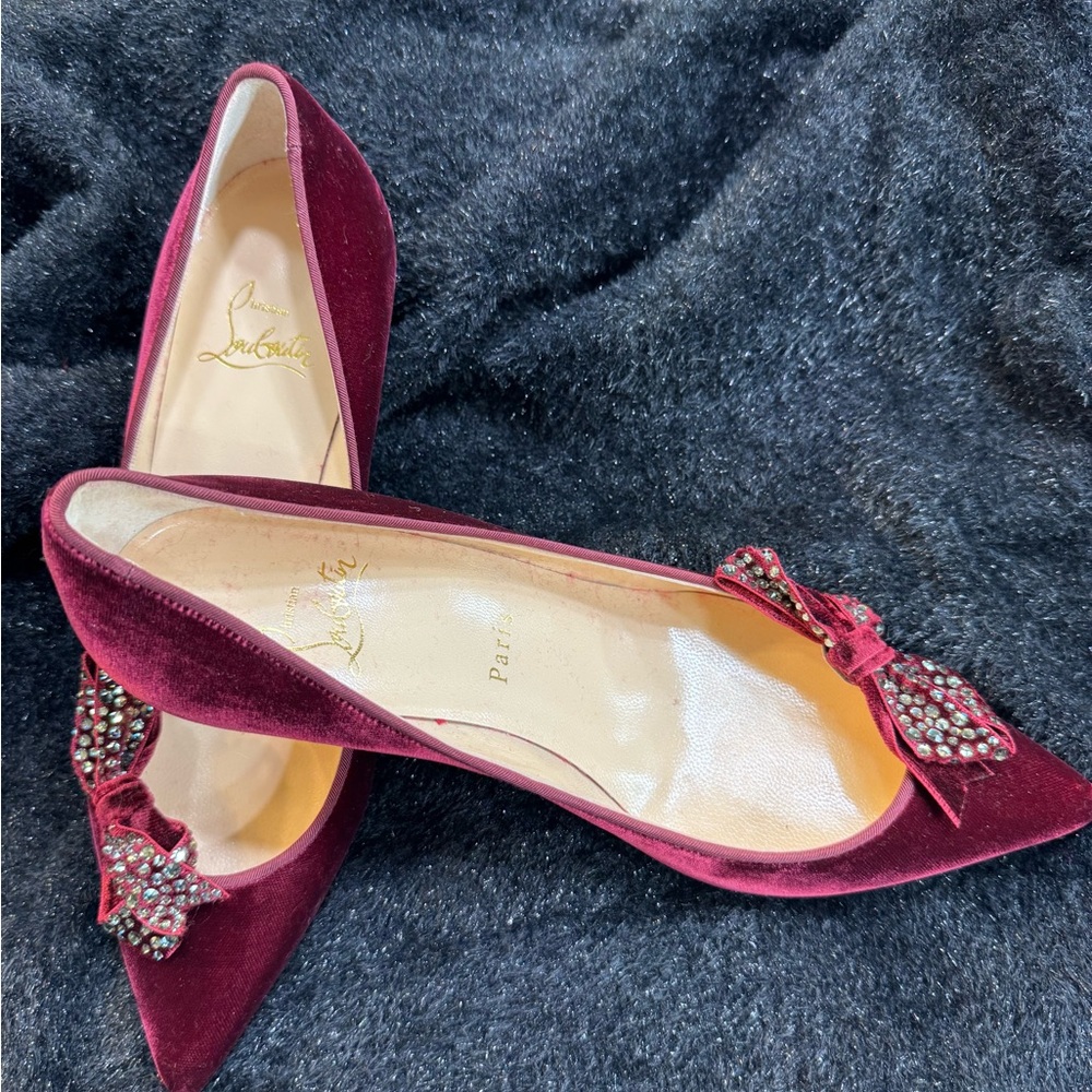 Christian Louboutin Red Velvet Heels with Bow